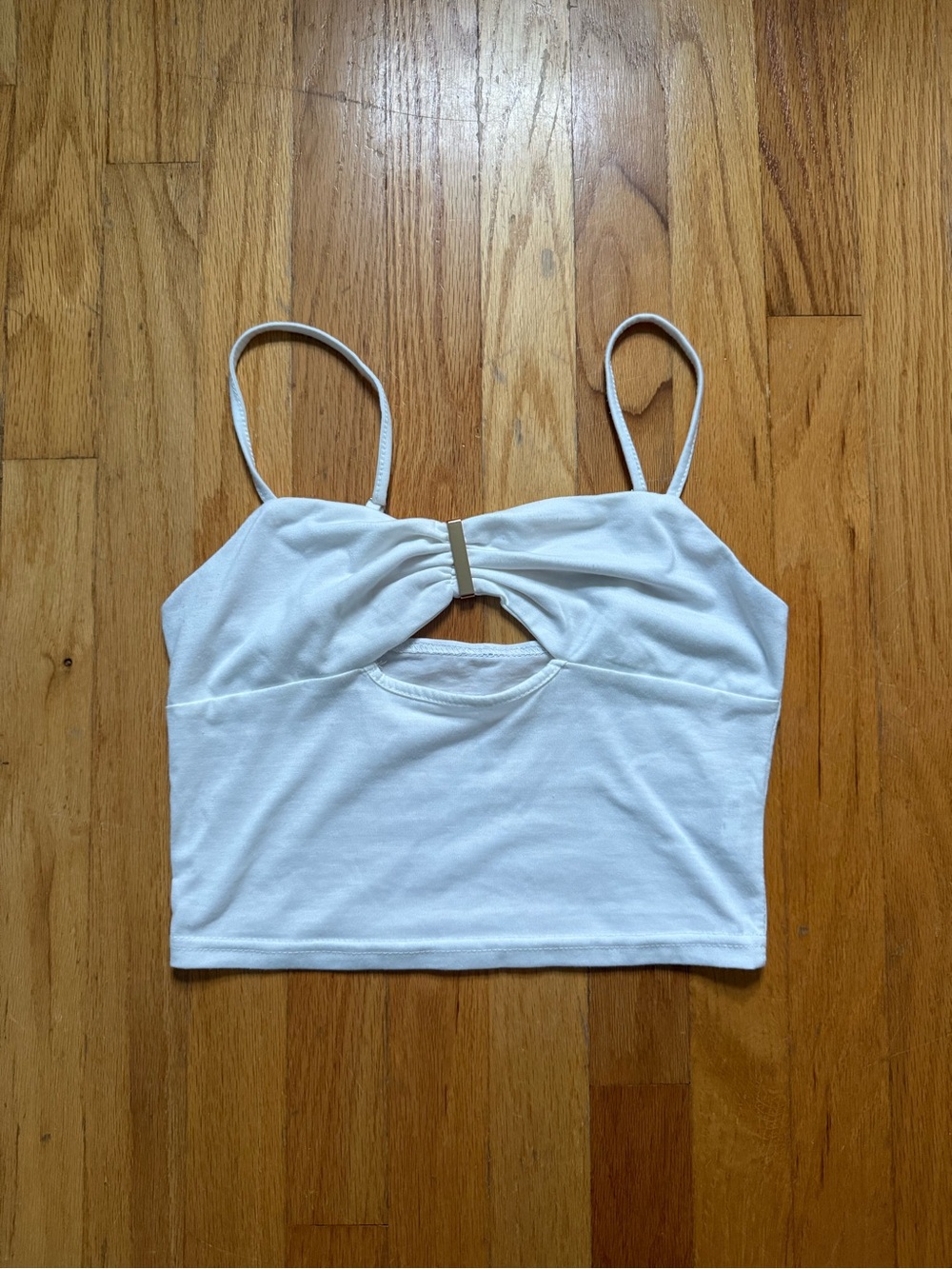 SHEIN White Crop Top with Gold Accent